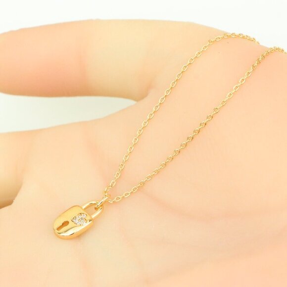 Rose Gold Plated Lock Pendant Necklace with Crystal Detail, XPNL0312 - Picture 7 of 13